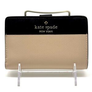 Kate Spade Leila Medium Pebbled Leather Compact Bifold Wallet Tan/Black